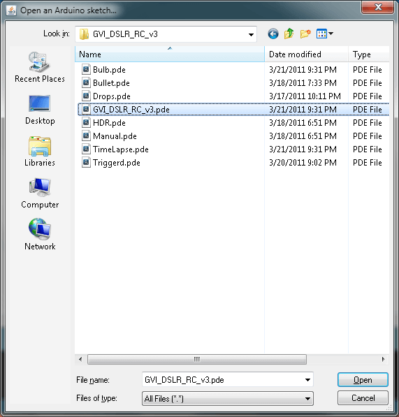 Arduino Sketch Selection
