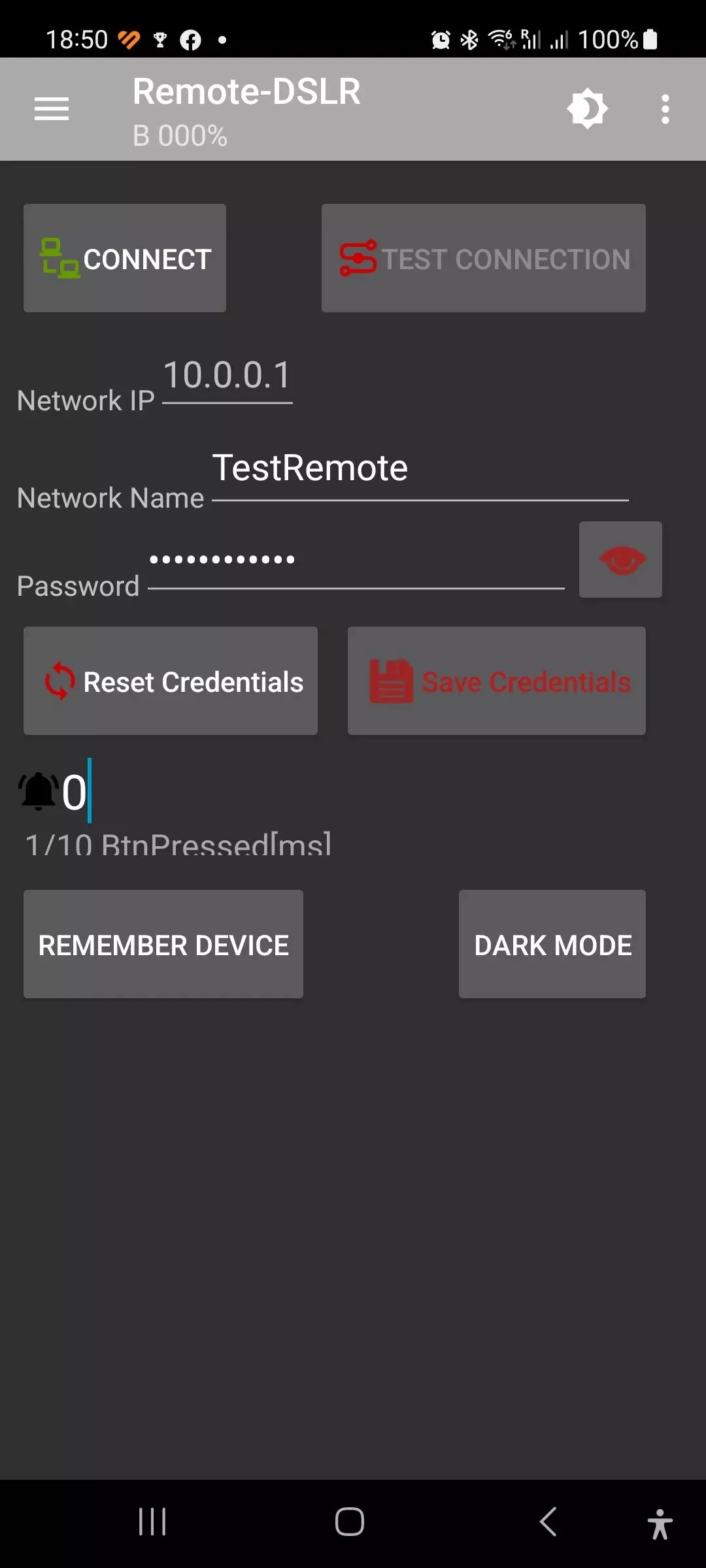 Remote DSLR Android App Main Screen
